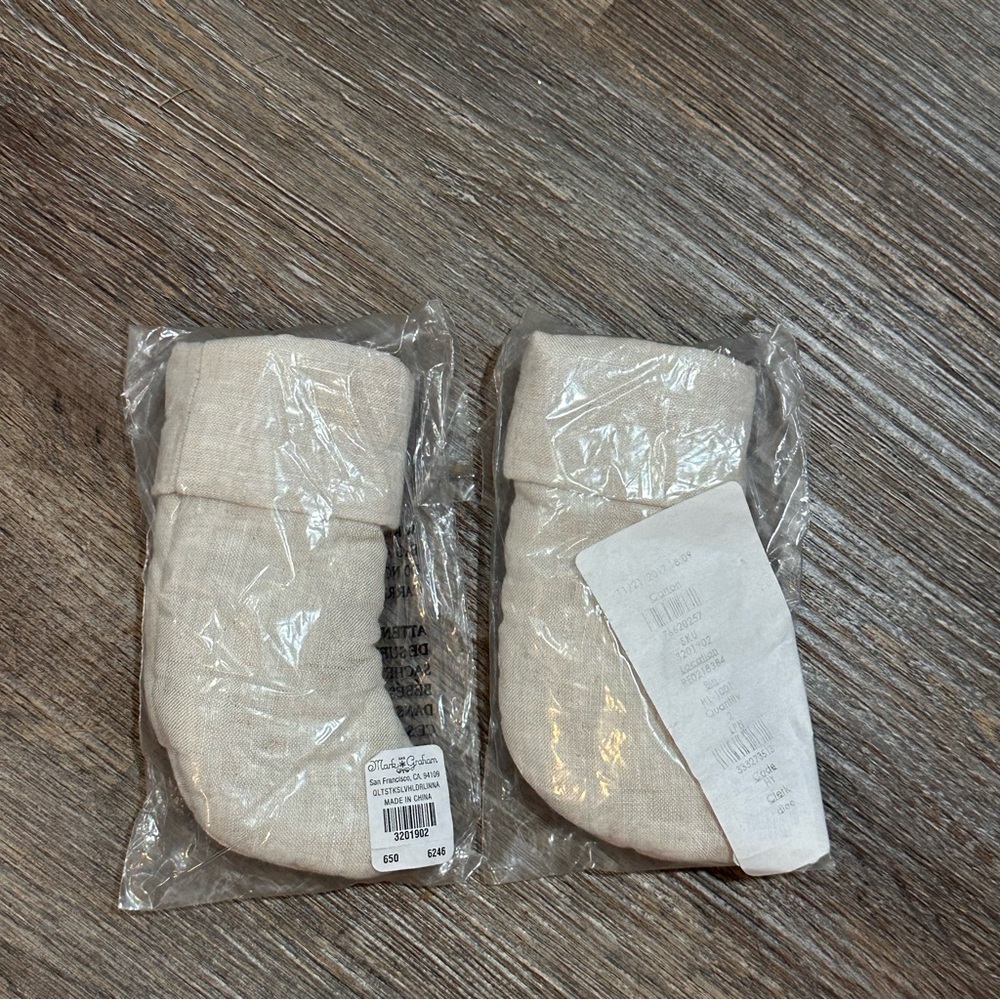 Lot of Two mini Mark & Graham Quilted Natural Christmas Stockings